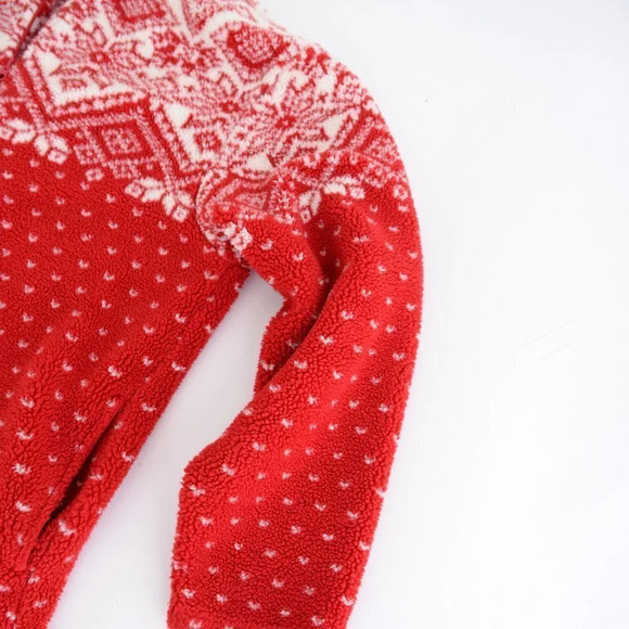 Vintage Norther Reflections Red & Cream Winter Design Fleece Zip Up Sweater Med - Picture 5 of 13